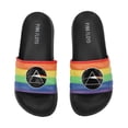 thumbnail image 2 of Pink Floyd Dark Side Of The Moon Triangle Artwork On Rainbow Straps Women's Black Slide Sandals-Large, 2 of 8