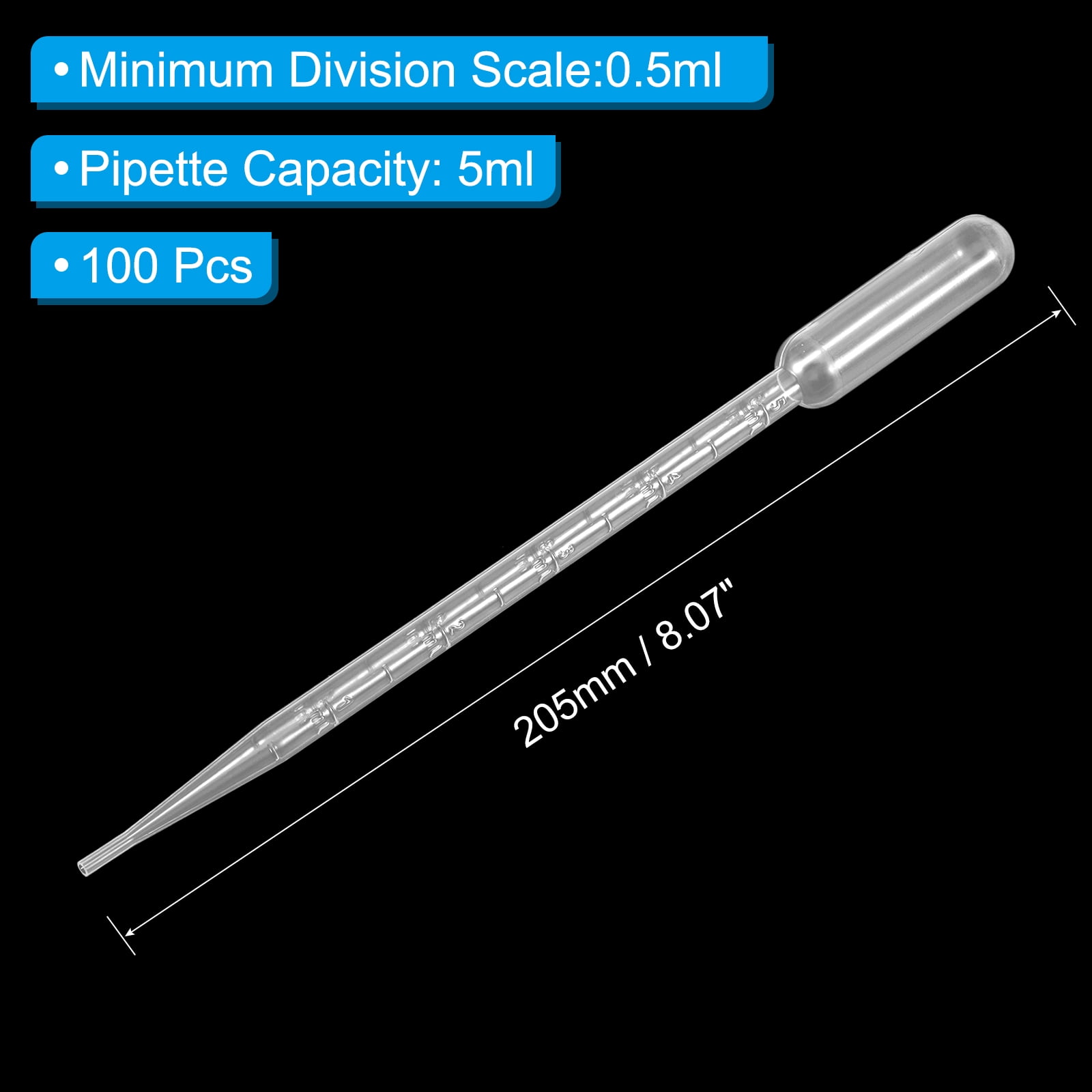 Uxcell Disposable Transfer Pipette, 100pcs 5ml LDPE Pipette Individually Wrapped for Transfer Liquid Clear