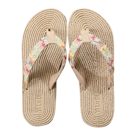 

asdoklhq Womens Shoes Clearance Under $20Seaside Imitation Straw Flip Flops Flat Beach Flip Flops