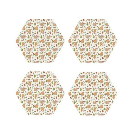 

Fuzoiu Squirrel And Mushroom Print Leather Coasters Set Drink Coasters Set of 4 for Tabletop Protection Durable PVC Coasters Home Décor and Housewarming Gift-Hexagon