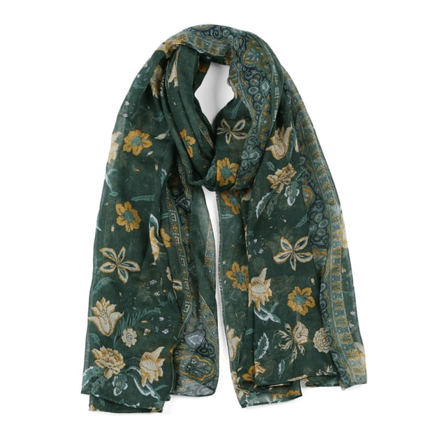 Bufandas De Poliéster Playa Grande Mantón Envolturas Estilo Vintage Para Mujeres Verde Oscuro 71"x35.5"