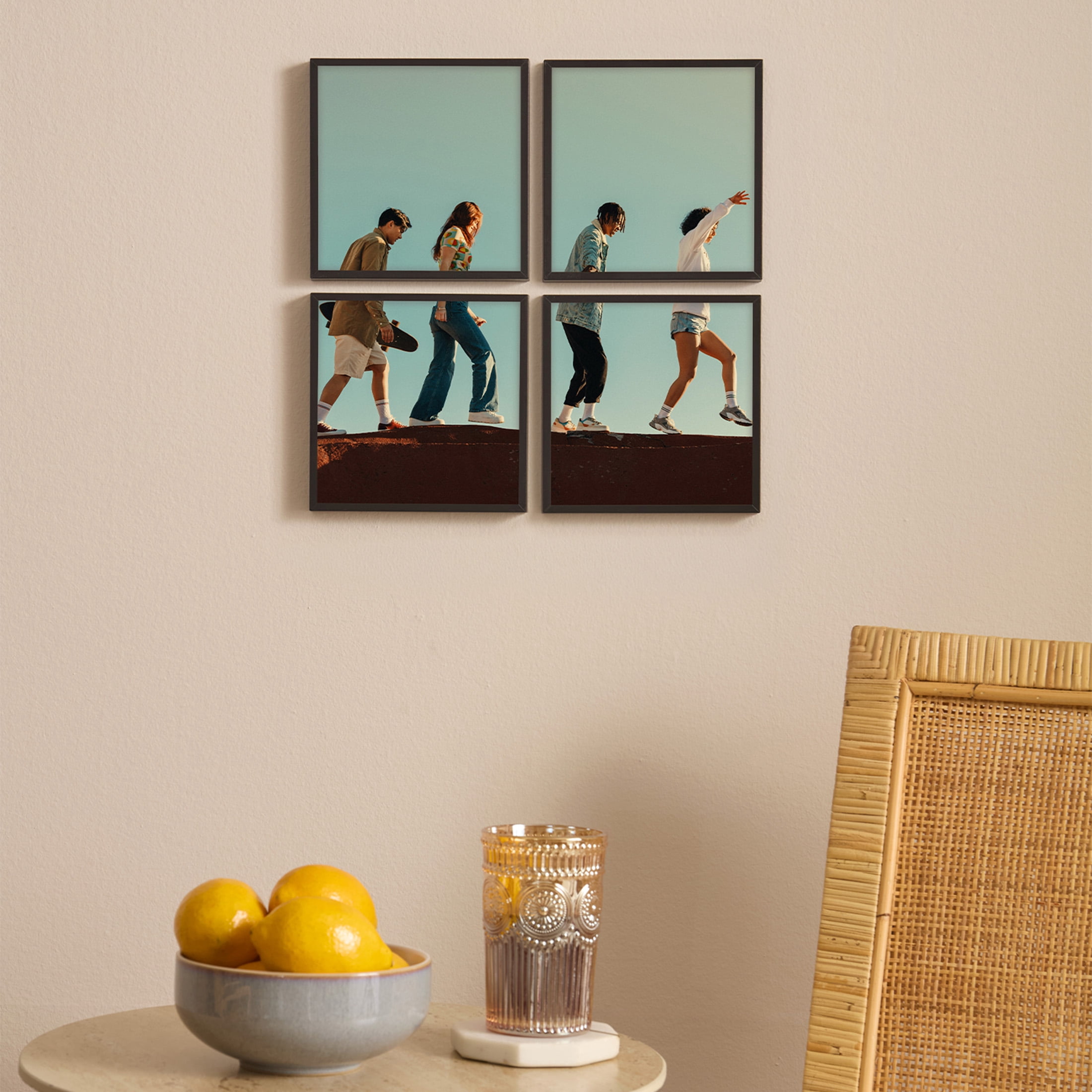 TilePix Mini 6x6 Black Photo Frame 4-Piece - Customizable Magnetic Frame for Gallery Wall, Nail-Free Hanging Photo Tile