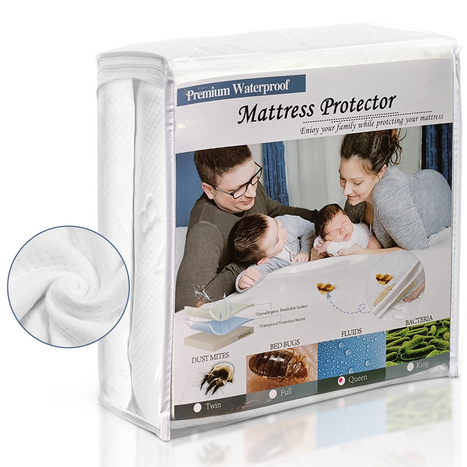 Queen Full Size Cover Bamboo Mattress Protector Bed Bug Dust Mites Waterproof 