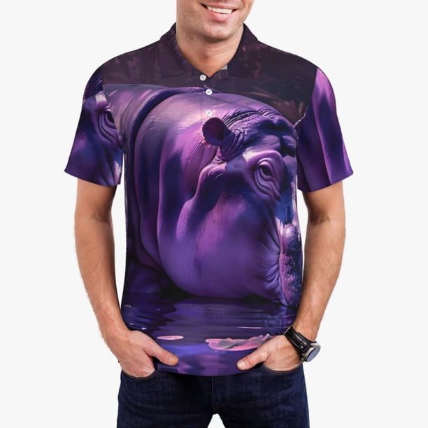 Fotbe Purple Hippo In Water Camiseta Polo de Golf para Hombre con Estampado – Camisa Deportiva Transpirable con Cuello Abotonado-4X-Large