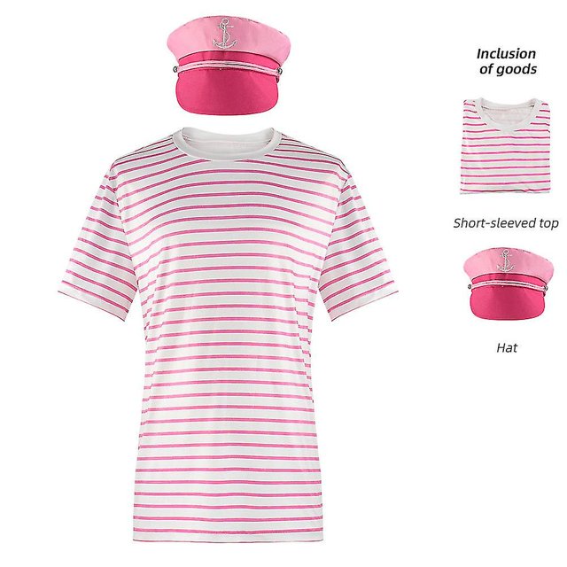 Barbie camiseta de manga corta a rayas rosa + sombrero disfraz de Halloween Cosplay