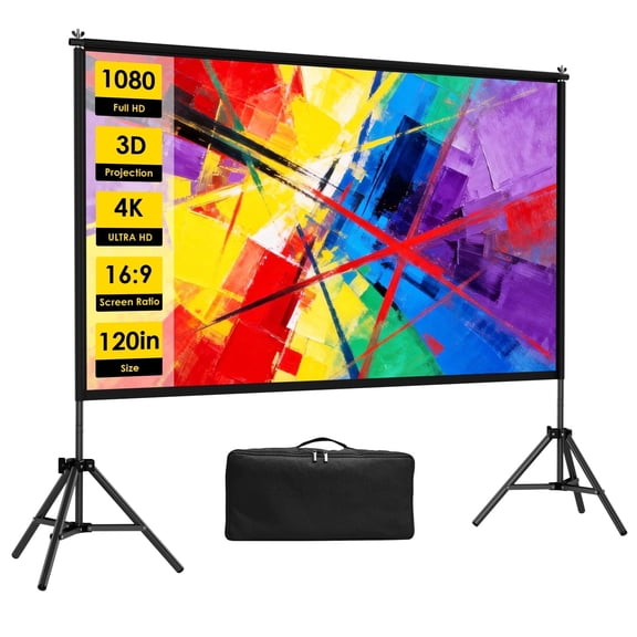 Florascent Projector Screen with Stand, 120" Portable Projection Screen 16:9 4K Anti-wrinkle Movie Screen for Outdoor Indoor Home Theater Backyard