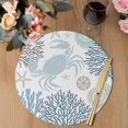 thumbnail image 3 of Blue Beige Crab Coastal Round 13 Inch Placemats Set of 6, Summer Coral Nautical HeatResistant Non Slip Place Mats for Dining Table, Wipeable Braided Kitchen Table Mats for Housewarming, 3 of 9
