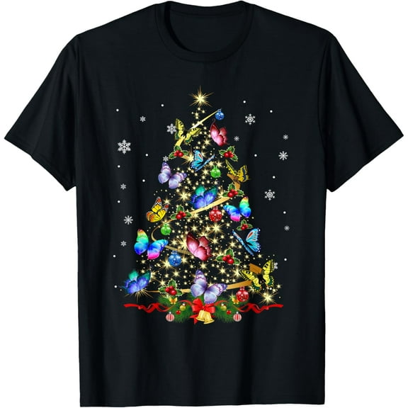 Butterfly Christmas Tree Lights Girl Xmas Cute Butterfly T-Shirt