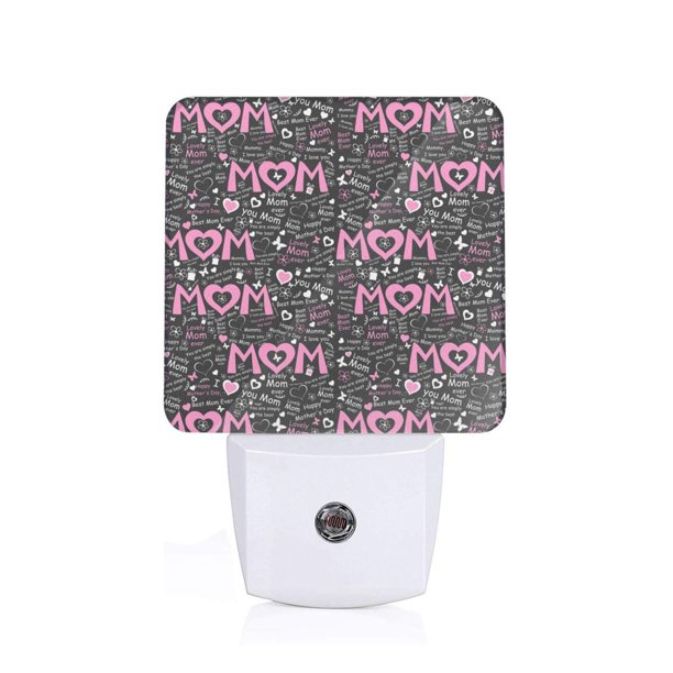 Balery Lovely Mom Ever Luz Nocturna LED con Sensor Automático, Enchufe con Sensor Crepuscular, Luz Suave de 0.5W para Dormitorio, Pasillo, Baño-EU