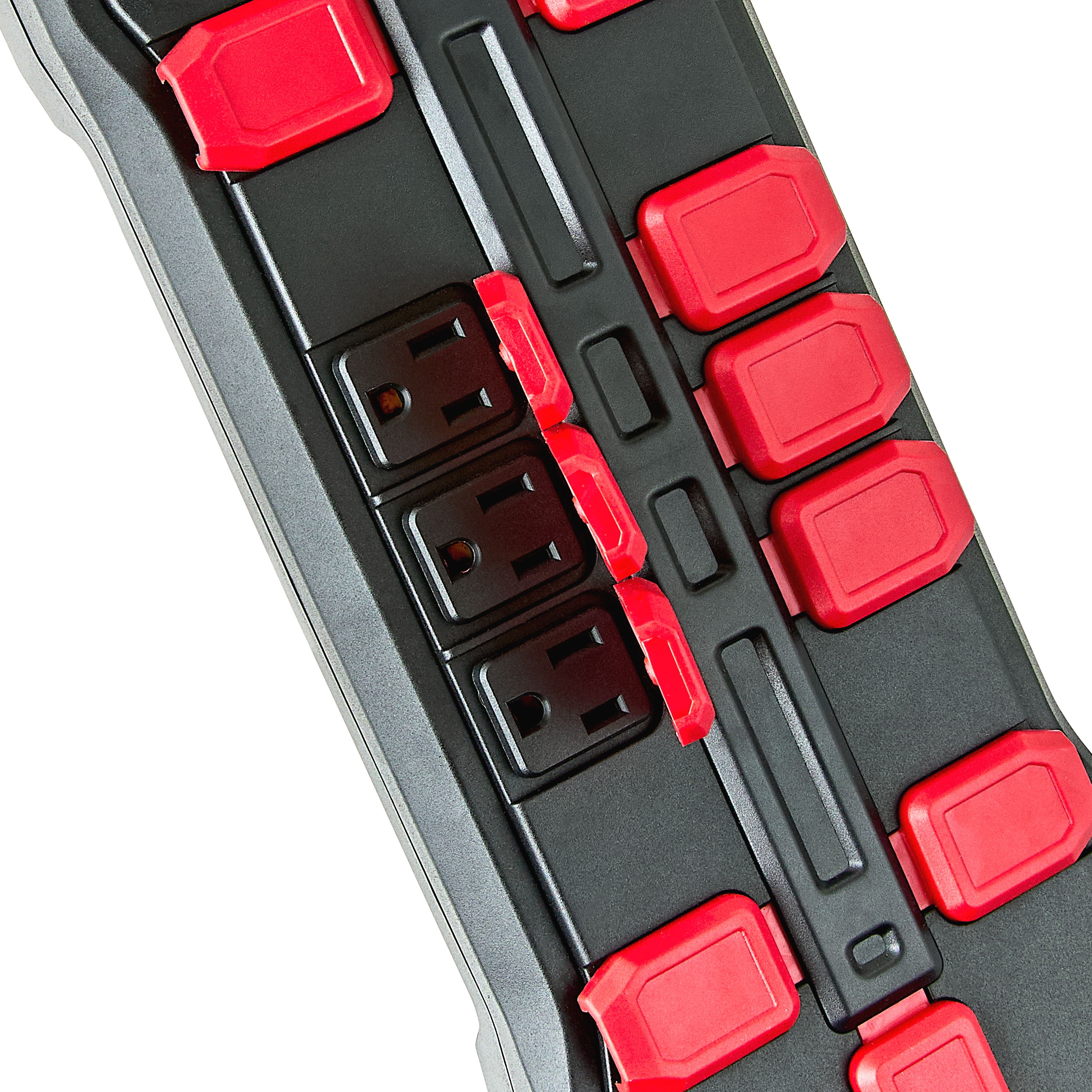 Hyper Tough Surge Protector Power Strip with Usb, 10 Safety Outlets, 10ft Extension Cord, Black/Red