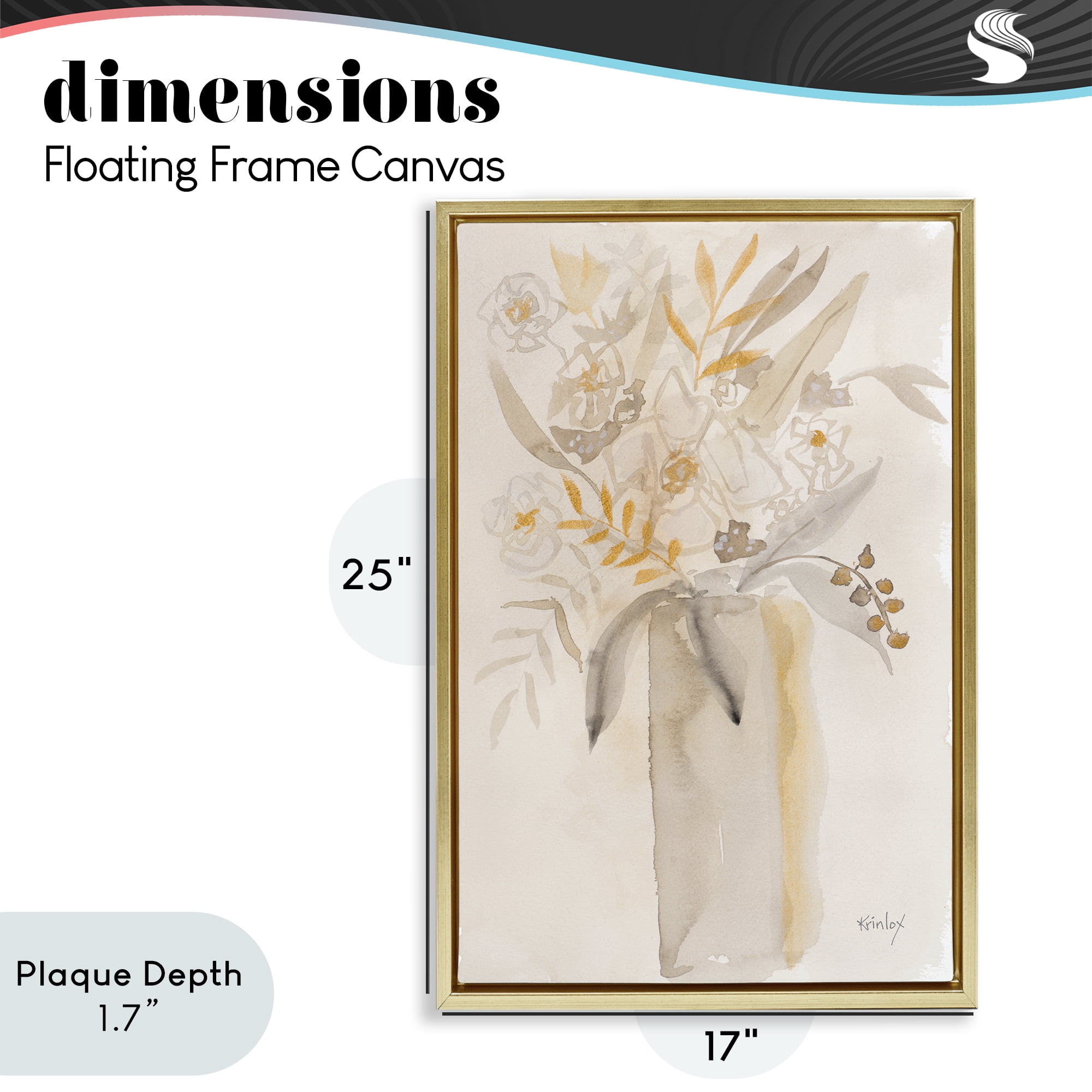 Stupell Industries Earthy Soft Flower Vase Gold Framed Floater Canvas Wall Art, design by Krinlox