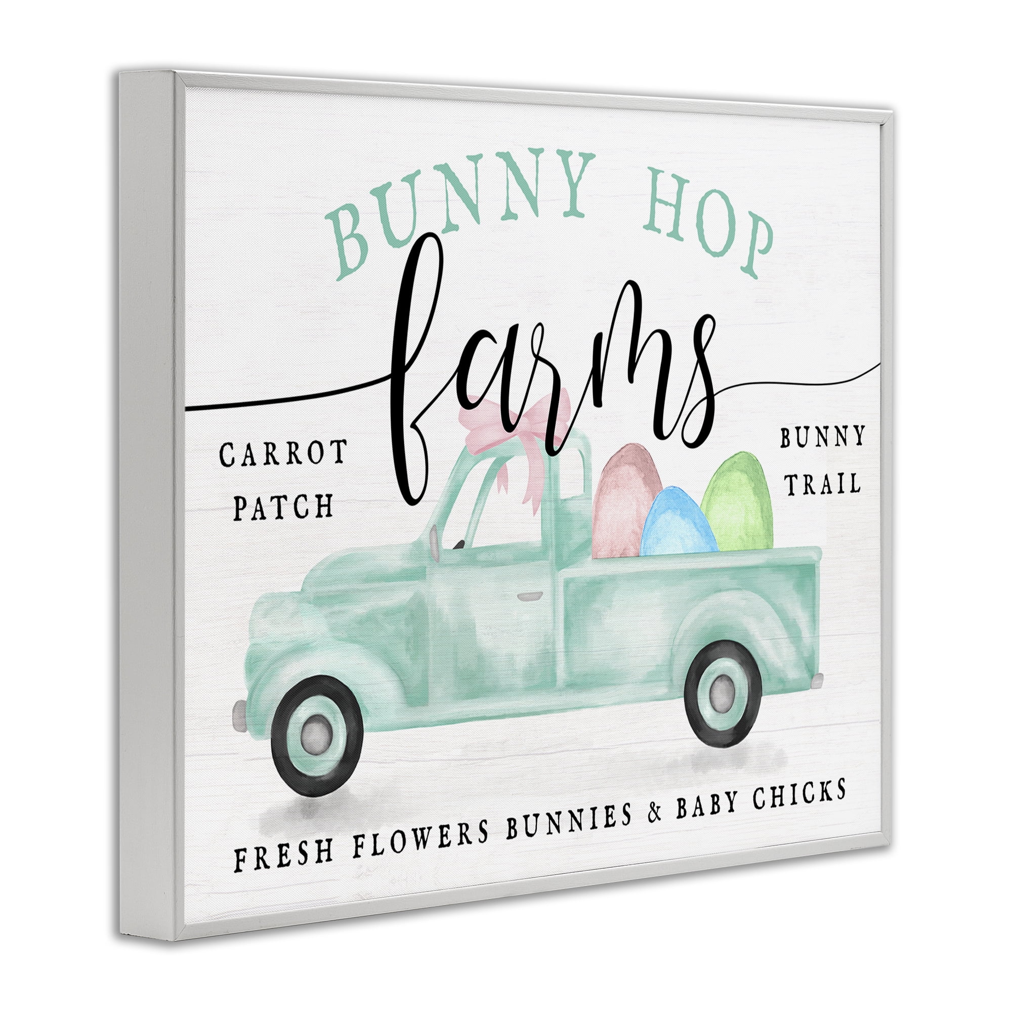 Bunny Hop Farms Sign Easter Egg Green Truck White Framed Giclee Art, 20 x 16, By Lil' Rue