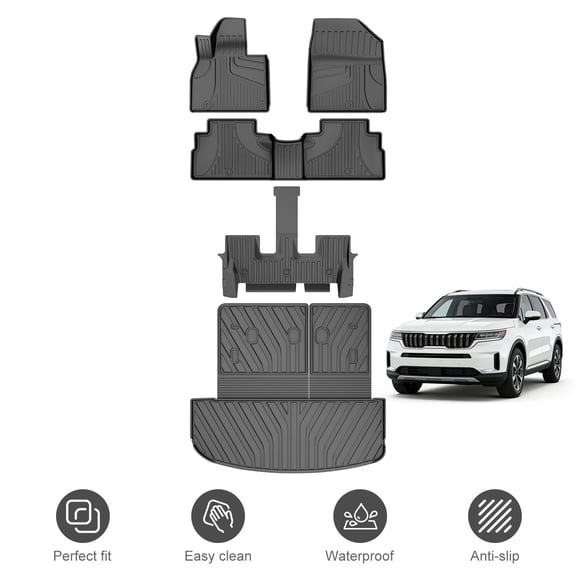 Full Set Fit for Kia Telluride 7&8 Seats Floor Mats Trunk Mat with Backrest Mat All Weather TPE Car Protector Accessories