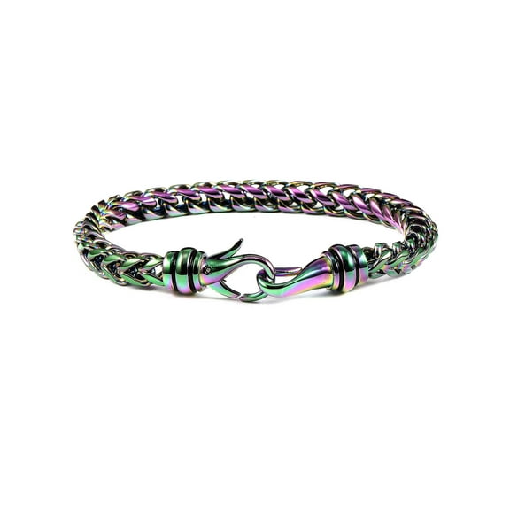 Crucible Jewelry Men's Polished Iridescent Plated Stainless Steel Franco Chain Bracelet (6mm) - 8"