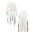 thumbnail image 4 of Doomiva Kids Girls Worship Praise Dance Dress Metallic Long Sleeve Outfit with Palazzo Pants Liturgical Church Robe White 14, 4 of 5