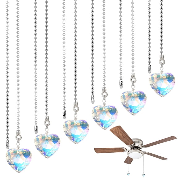 8 Pcs Platinum Heart Glass Replacement Pull Chains Ceiling Fan Pull Chain Extenders for Fan Light Chains
