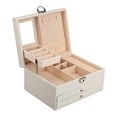 thumbnail image 3 of Caja de almacenamiento de joyas Caja de joyería de cuero PU de gran capacidad multicapa con llave de bloqueo para viajes en casa Blanco perla, 3 of 5