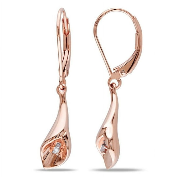 AMOUR Diamond Calla Lily Leverback Earrings In Pink Plated Sterling Silver