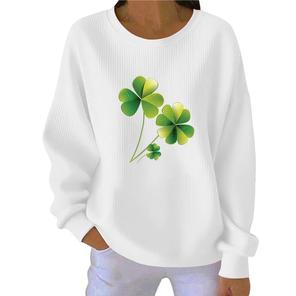 Fewfanhot Women's Clothing St. Patricks Day Shamrock Sweatshirt Raglan Sleeve Clover Print Jumper Irish Crew Neck Pullover Tops