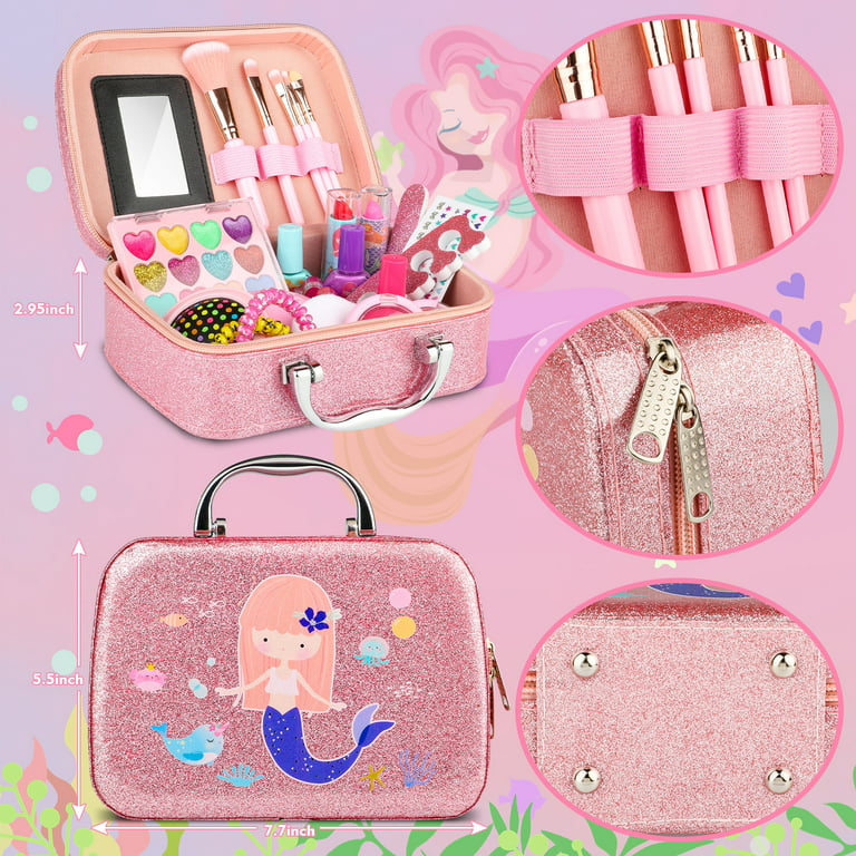Kids Girl Mermaid Makeup Kit Non-toxic Cosmetic Toys Set With Bag Carnival  Cosplay Princess Game Birthday Gift