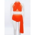 thumbnail image 3 of Doomiva Kids Girls 2-Piece Lyrical Dance Dress Strappy Crisscross Crop Tops with Mesh Briefs Set Ballet Dance Outfits Orange 12, 3 of 7
