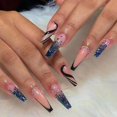 thumbnail image 1 of Uñas postizas CHAO 24 piezas azul con fragmentos brillantes y borde francés negro, 1 of 5