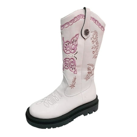 

XINSHIDE Boots Women Embroidered Cowboy Western Boots Mid Calf Round Toe Chunky Heel Pull On Design Western Boots For Ladies Party And Outdoor Autumn Winter Boots
