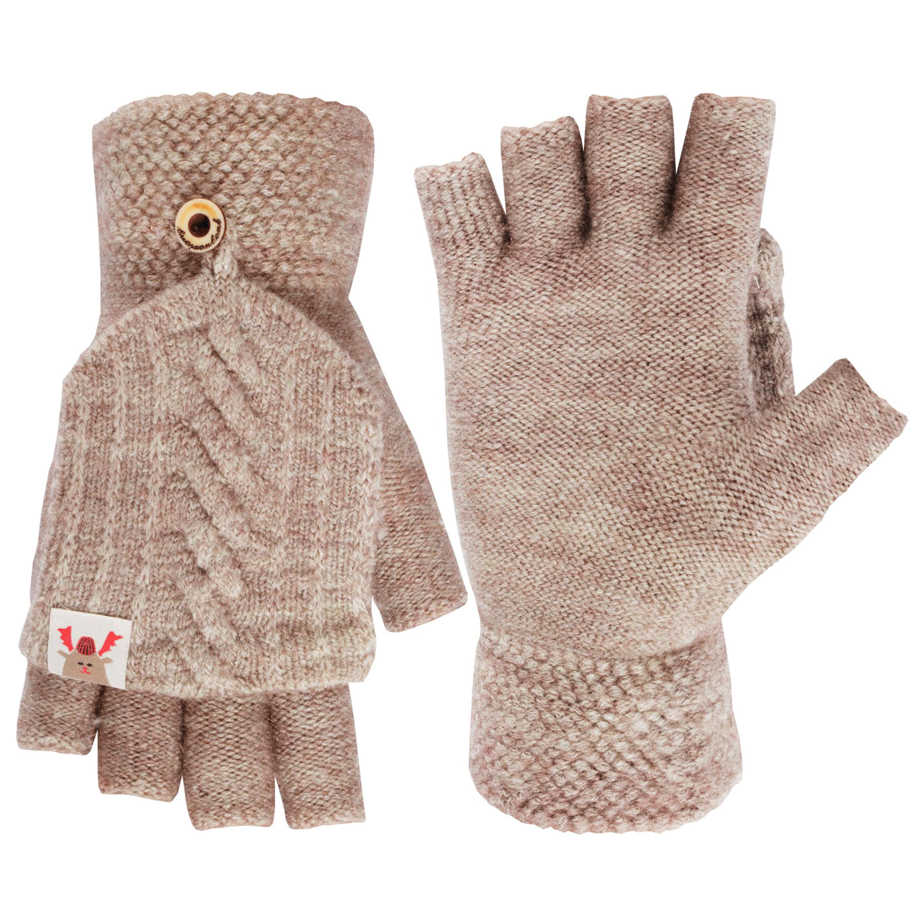 Ladies Winter Thermal Knit Magic 2 in 1 Combo Fingerless Gloves & Mittens 
