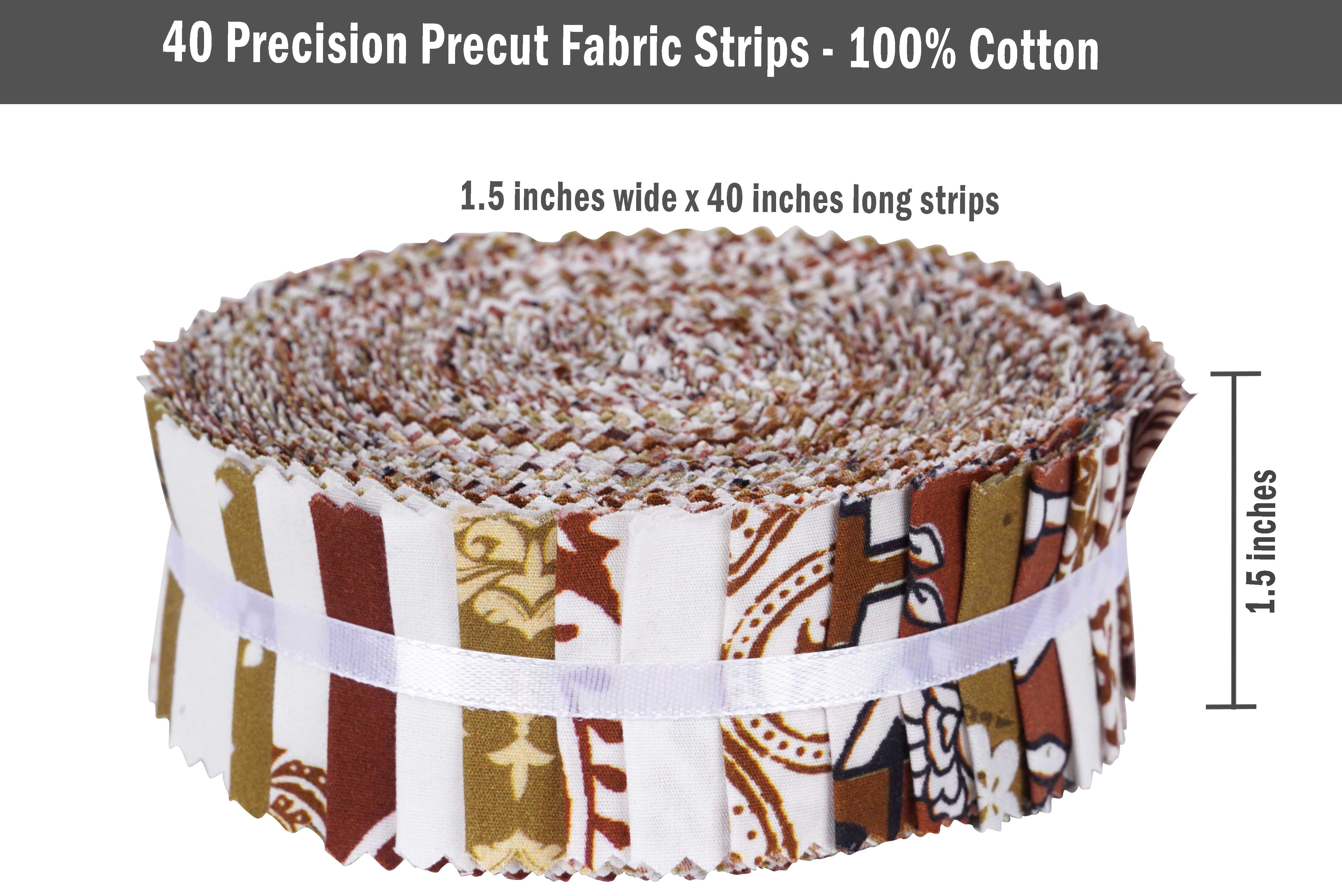 Soimoi 40Pcs Block Print Precut Fabrics Strips Roll Up 1.5x42inches Cotton Jelly Rolls For Quilting - Light Brown