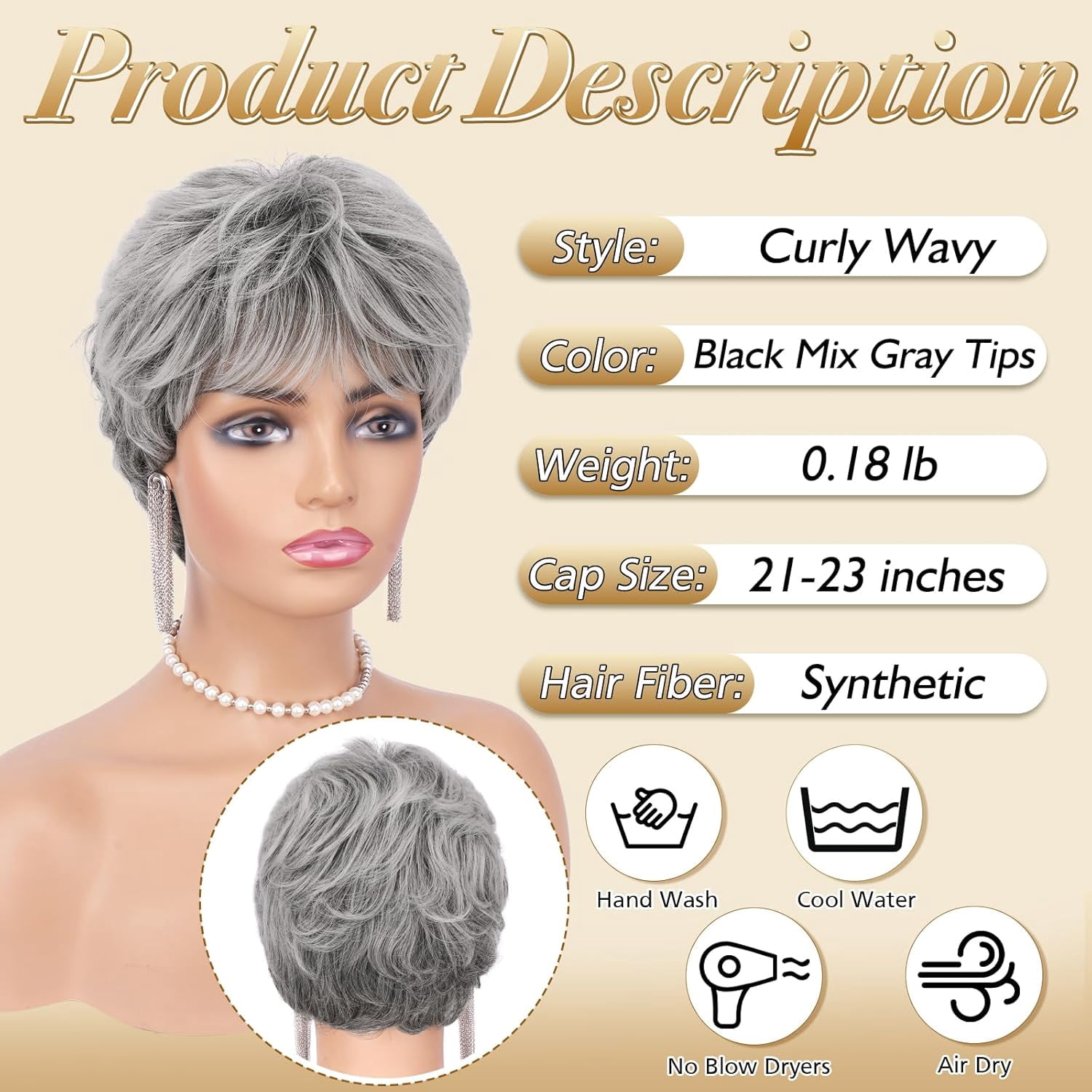 UTOURS Grey Pixie Wigs for Women - Gray Short Natural Layered Haircut Synthetic Heat Resistant Hair Wig for Daily Costume