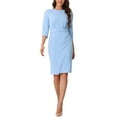 thumbnail image 1 of VESTIDO MIDI PENCIL ENVOLVENTE DE CUELLO REDONDO Y MANGAS 3/4 PARA TRABAJO IGLESIA XS GRIS CLARO AZUL, 1 of 6