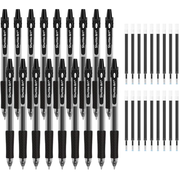 Shuttle Art Permanent Black Gel Pens, 36 Pack(18 Gel Pens with 18 Refills) Retractable Medium Point Rollerball Gel Ink Pens Smooth Writing with Comfortable Grip