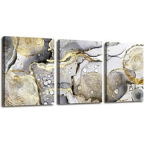 Gold Abstract Wall Art 3 Pieces Black and White Wall Art Canvas Painting Geometry Stroke Artwork Stretched Canvas Wooden for Home Bedroom Office Bathroom Living Room Wall Decor 12"x16"x3