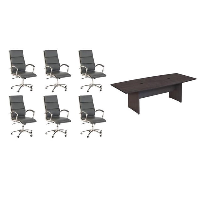 Pemberly Row Ensemble de 7 - Table de Conférence Grise & 6 Chaises Exécutives Gris Foncé