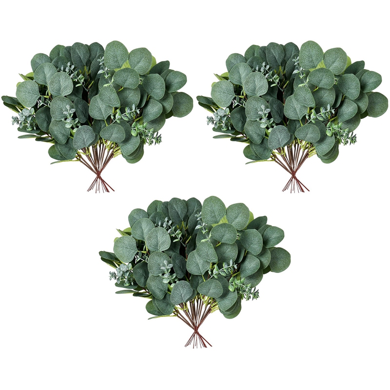 60 Pcs Artificial Silver Greenery Stems Silk Eucalyptus Leaves Spray