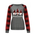 thumbnail image 3 of Qiylii Women Christmas Cartoon T shirt  Plaid Long Sleeve O-Neck Sweatshirt, 3 of 4