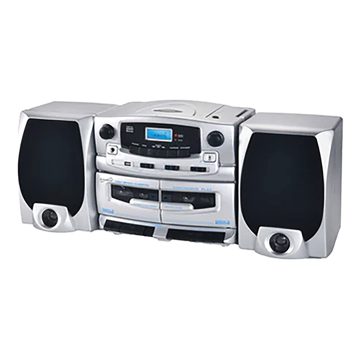 Supersonic 21-Watt Bluetooth Home Stereo System with Detachable Speakers, CD/Dual-Cassette Players, FM Radio, Mic Input, and Remote