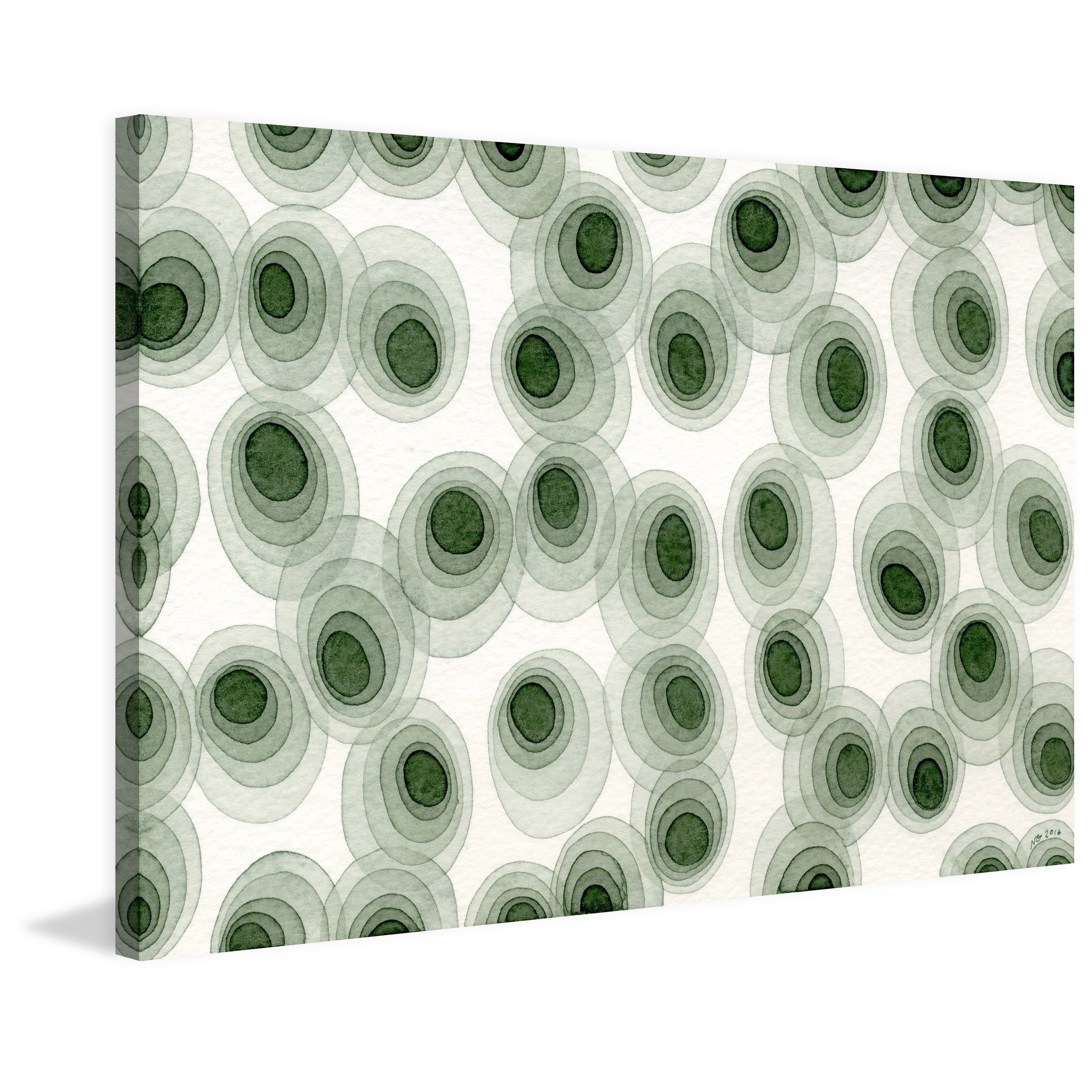 Marmont Hill "Earthy Green Ovals" by Nikki Galapon Painting Print on Wrapped Canvas