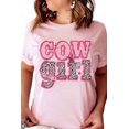 thumbnail image 1 of ABPHQTO Camiseta rosa con gráfico de cuello redondo y estampado de estrellas de leopardo COWGIRL para mujer, 1 of 5
