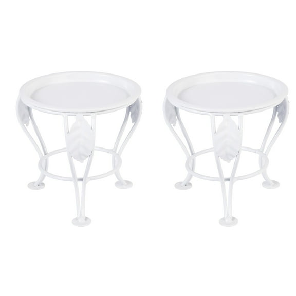 Set of 2 Tall Plant Pot on Stand Indoor Small Round Garden Table Mini Flower