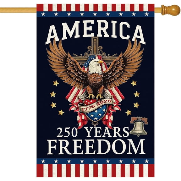 250th Anniversary America Freedom House Flag 28x40 Inch Double Sided,250th Anniversary USA Patriotic 1776-2026 Banner Commemorative Outdoor Outside Decoration