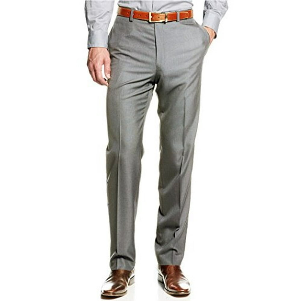 Calvin Klein - Calvin Klein Grey Sharkskin Dress Pants For Men Classic Flat Front Style Trousers