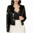 thumbnail image 1 of Vestes pour Femmes, Veste Décontractée Unie à Paillettes Ouverte devant, Courte, Col Rond, Manches Longues, Blazer pour Femmes, 1 of 6
