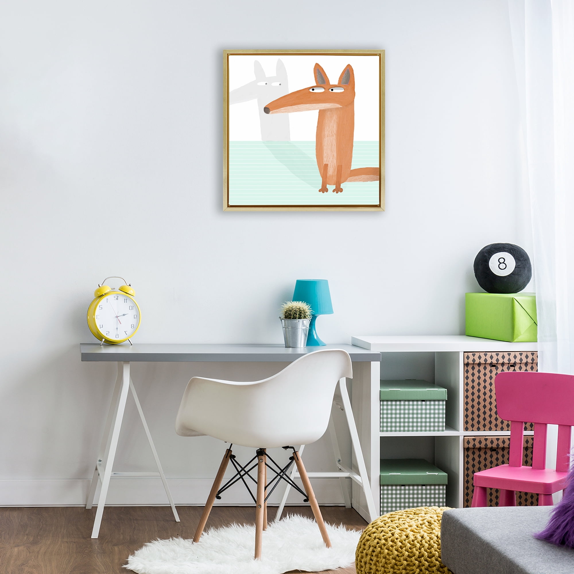 Stupell Industries Whimsical Fox Shadow Gold Framed Floater Canvas Wall Art, design by Carla Daly