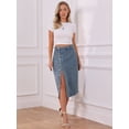 thumbnail image 6 of DARING DIVA Women's Denim Midi Skirt Button Up Slit Jean Skirts Small Gray Blue, 6 of 6