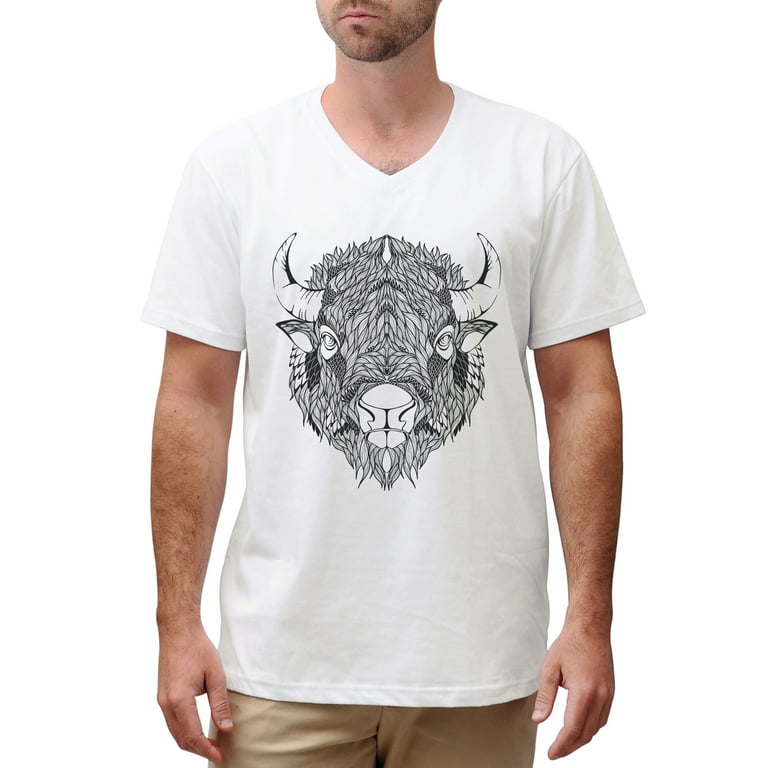 Bison Printed Cotton Short Sleeves V-neck T-shirt MTS_02 3XL -