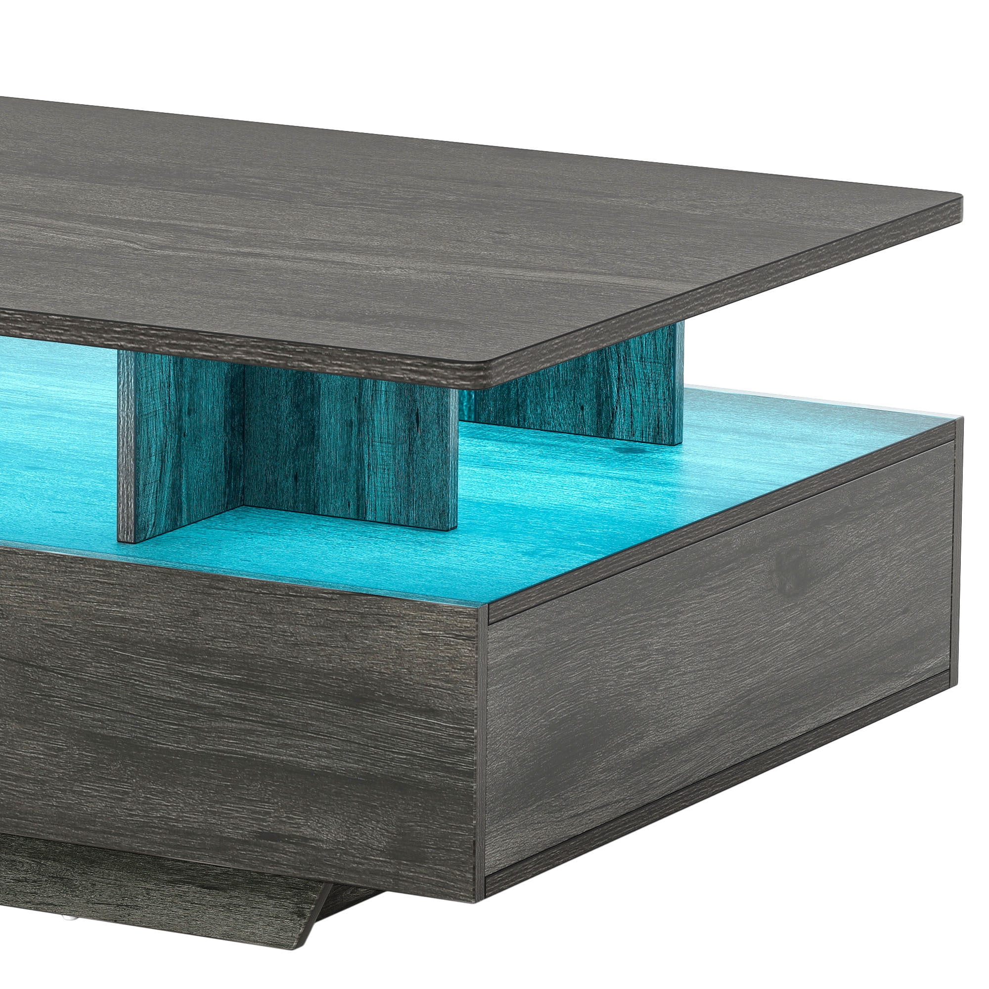 Uforic Modern LED Coffee Table, Center Tables with Storage for Living Room, Gray