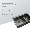 thumbnail image 2 of Double Bowl Drop-in Kitchen Sink, Gunmetal Black Double Bowl Kitchen Sink 16 Gauge with Two 10" Deep Basin, X Grooves Engineered for Easy Draining, 2 of 7