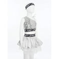 thumbnail image 4 of TTAO Kids Girls Disco Hip Hop Jazz Latin Street Dance Outfits Sequins Metallic Vest and Mesh Tutu Skirt Hairband Set Silver 7-8, 4 of 7