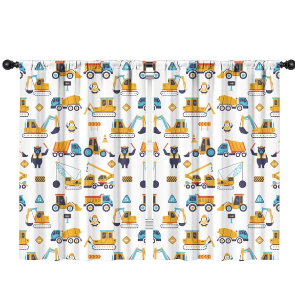 Funny Window Curtains for Kids Room - 42Wx63H Inch 2 Panels, Rod Pocket Colorful Cartoon Cars Patterns for Boys Bedroom Decor Preschool Classroom Curtains Playroom Living Room Window Drapes